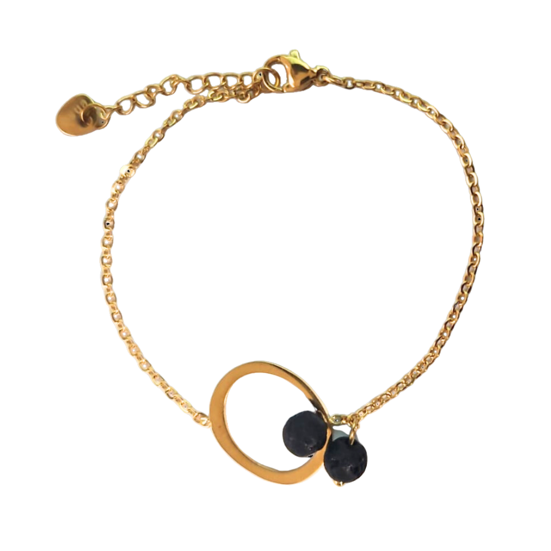 Pulsera acero baño oro circulo bola lava