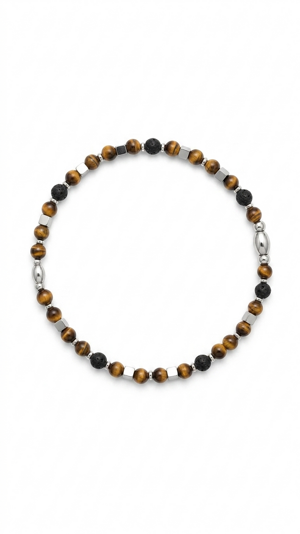 Pulsera de Acero 316L con Lava y Ojo de Tigre