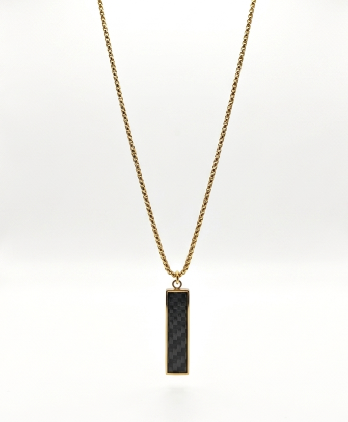 Colgante acero baño oro rectangulo carbono