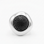 Load image into Gallery viewer, Silver plated ring adaptable flat black lava
