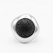Silver plated ring adaptable flat black lava