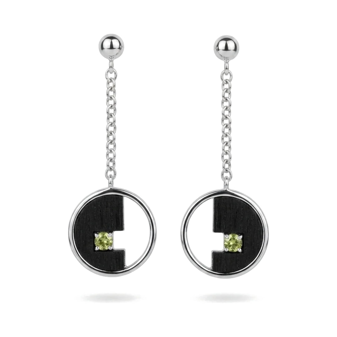 Pendientes de plata con olivina engarzada