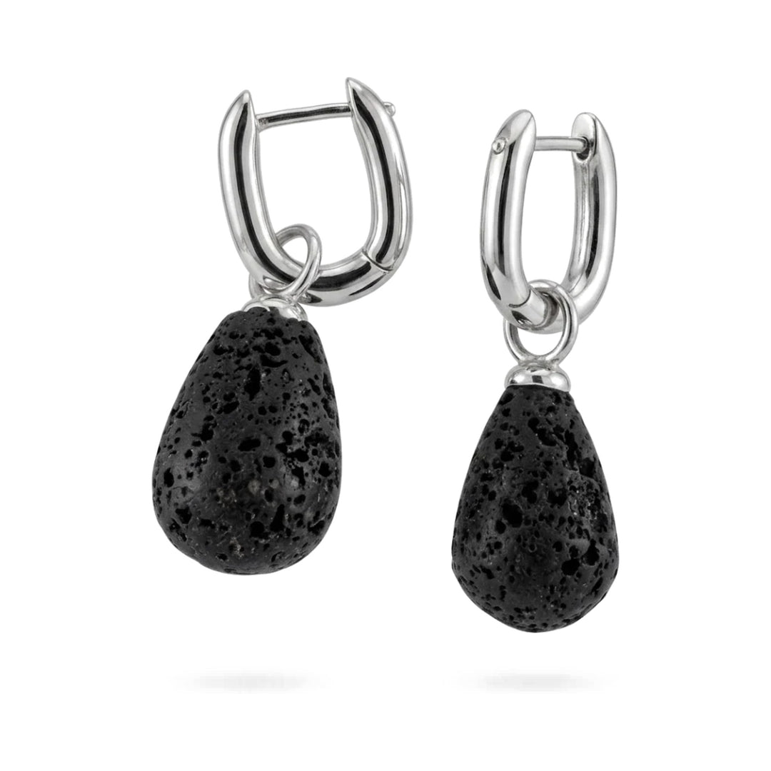 Pendientes de plata en forma de gota con lava volcánica