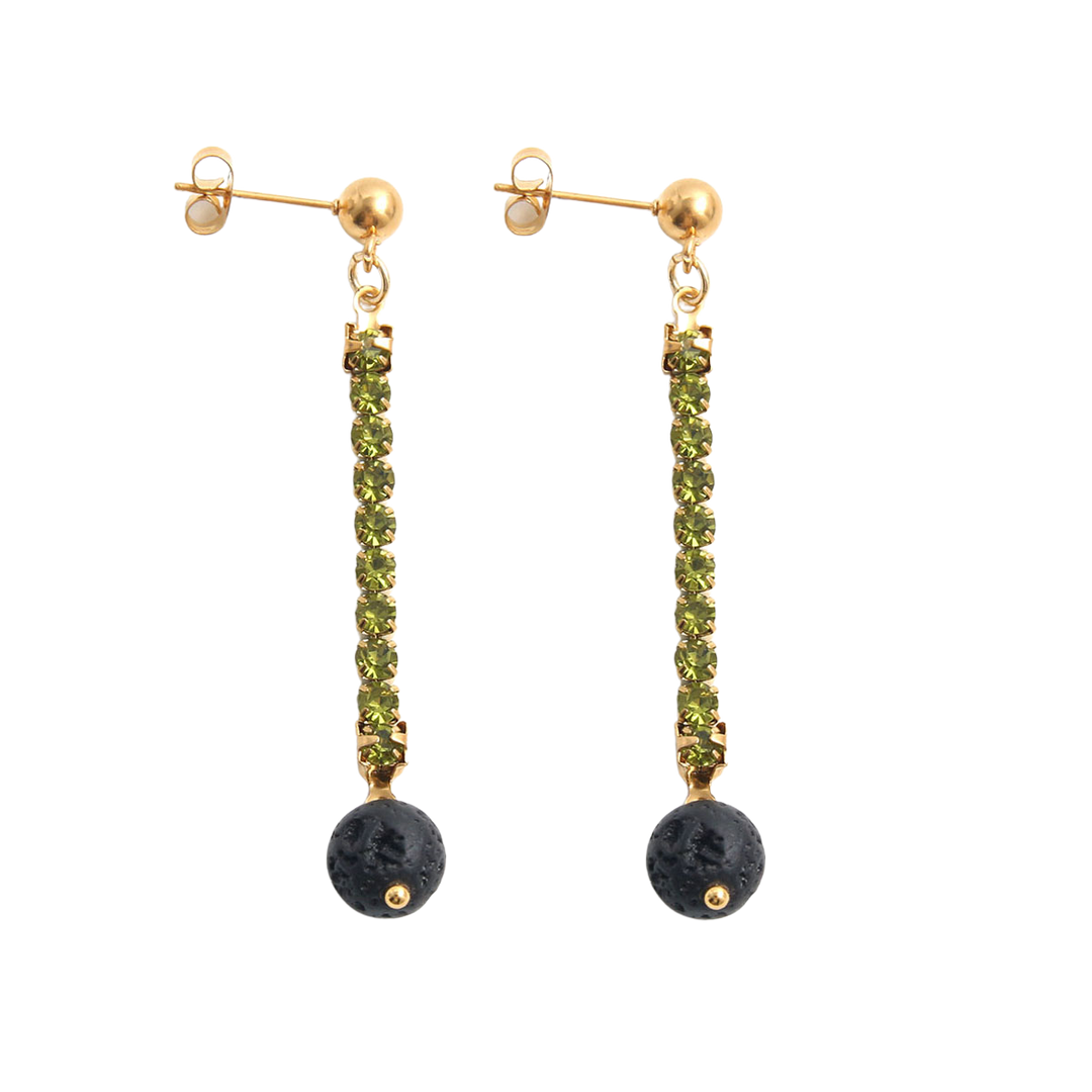 Pendientes de acero con baño de oro, olivina y lava volcánica