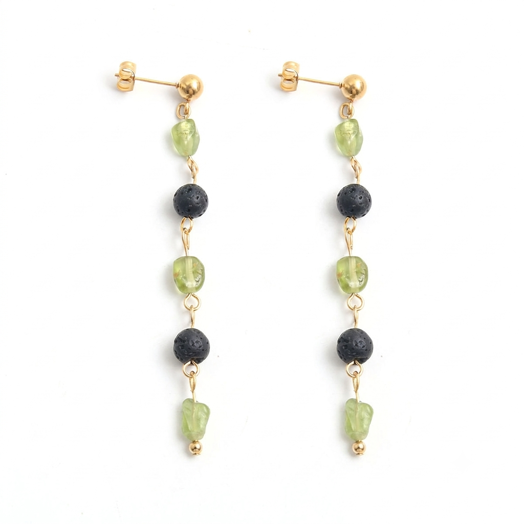 Pendientes acero baño oro lava y olivina