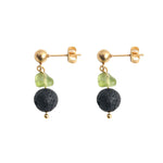 Load image into Gallery viewer, Gold-plated steel earrings with peridot and volcanic lava, another view
