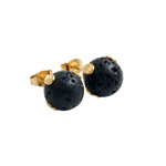 Load image into Gallery viewer, Gold-plated steel earrings with a volcanic lava ball, another view

