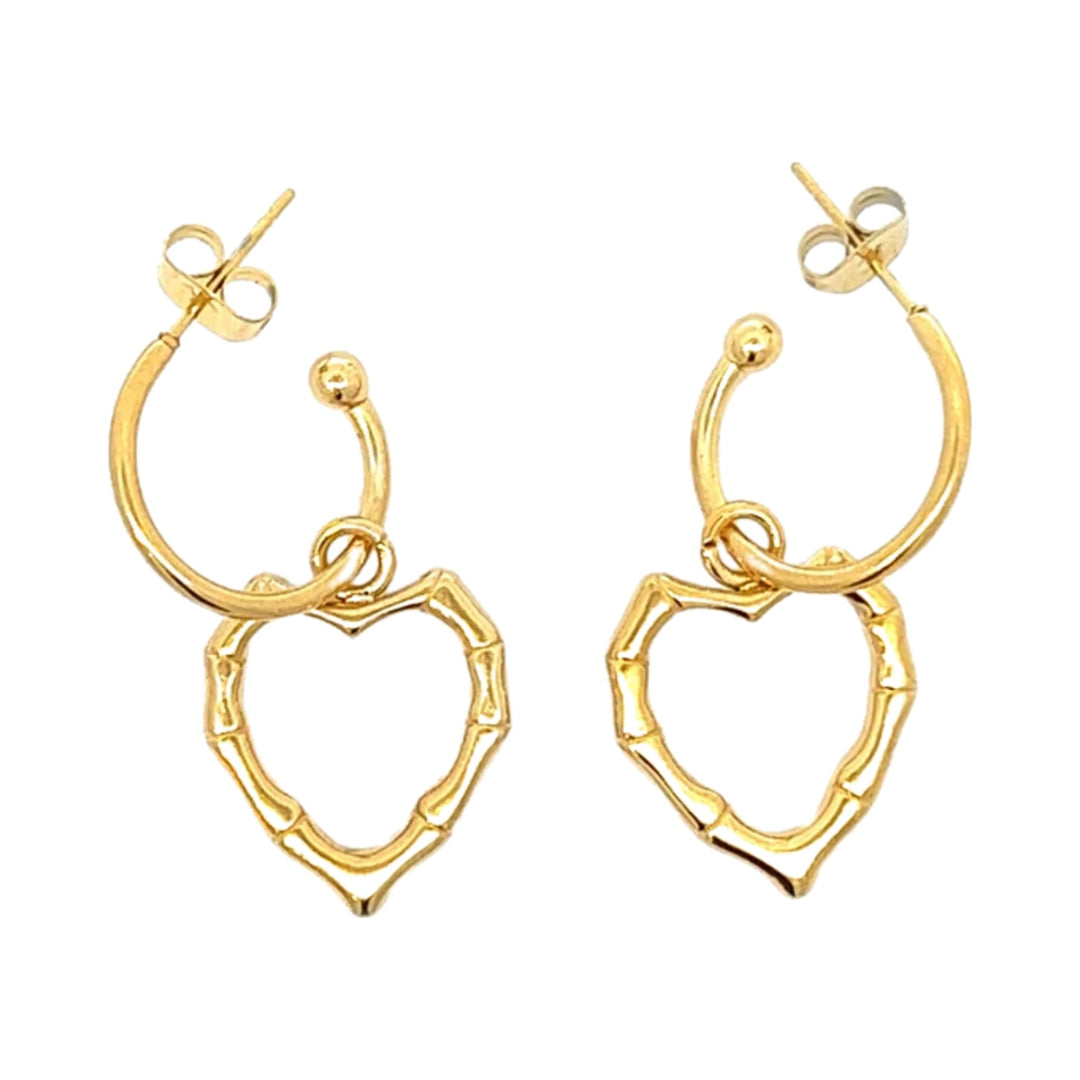 Pendientes de aro de acero con baño de oro y corazón geométrico