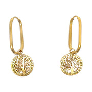 Gold-plated steel tree of life earrings with peridot