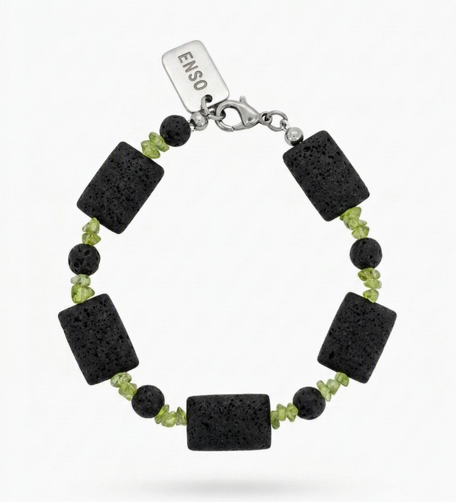Pulsera con piedras de lava y olivina