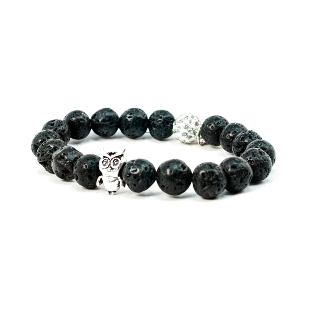 Pulsera de bolas de lava con búho