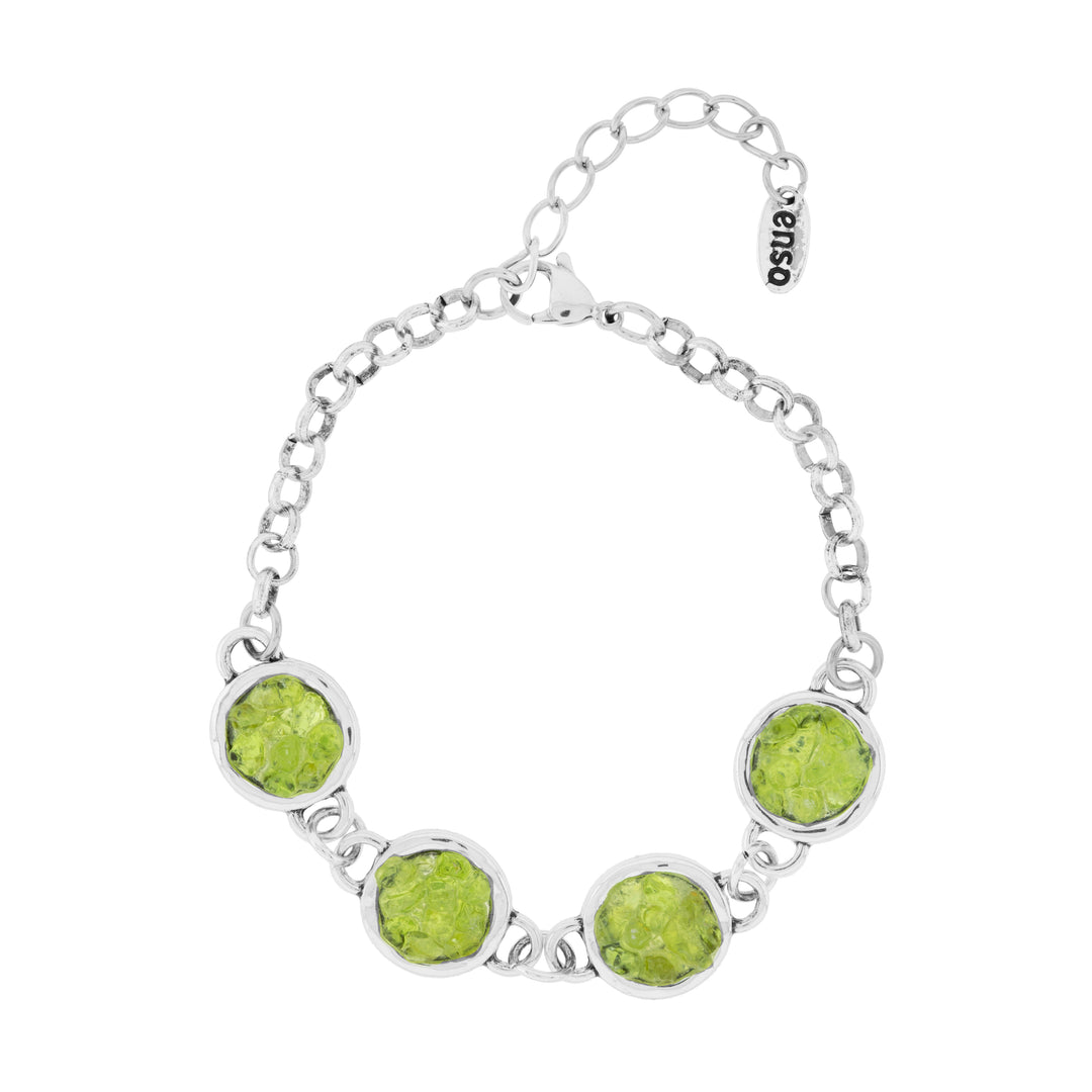 Pulsera de zamak con chips de olivina