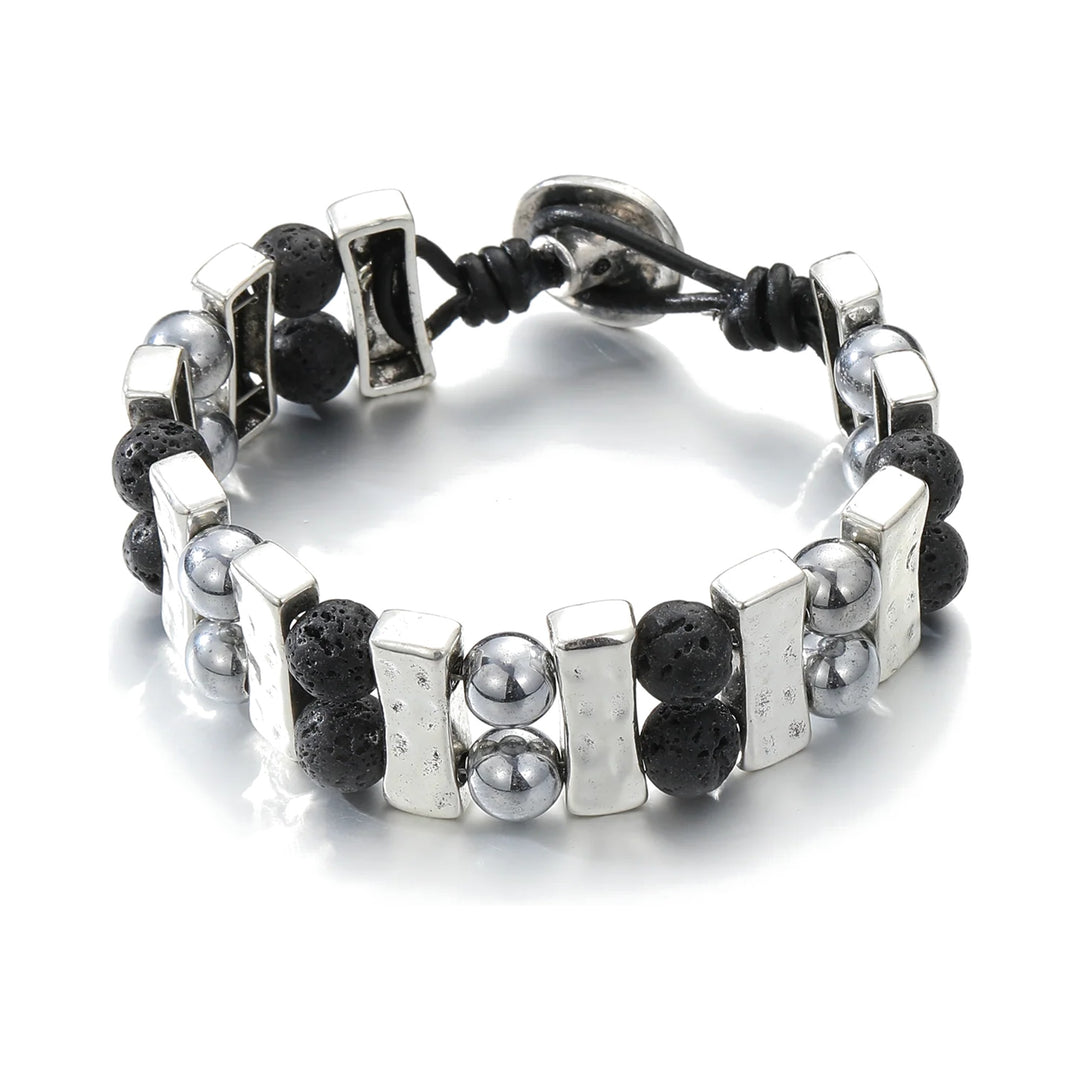 Pulsera doble de lava y metal