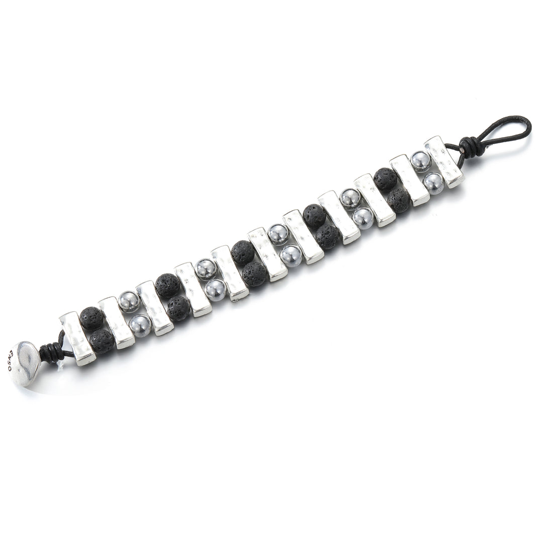 Pulsera doble de lava y metal, detalle