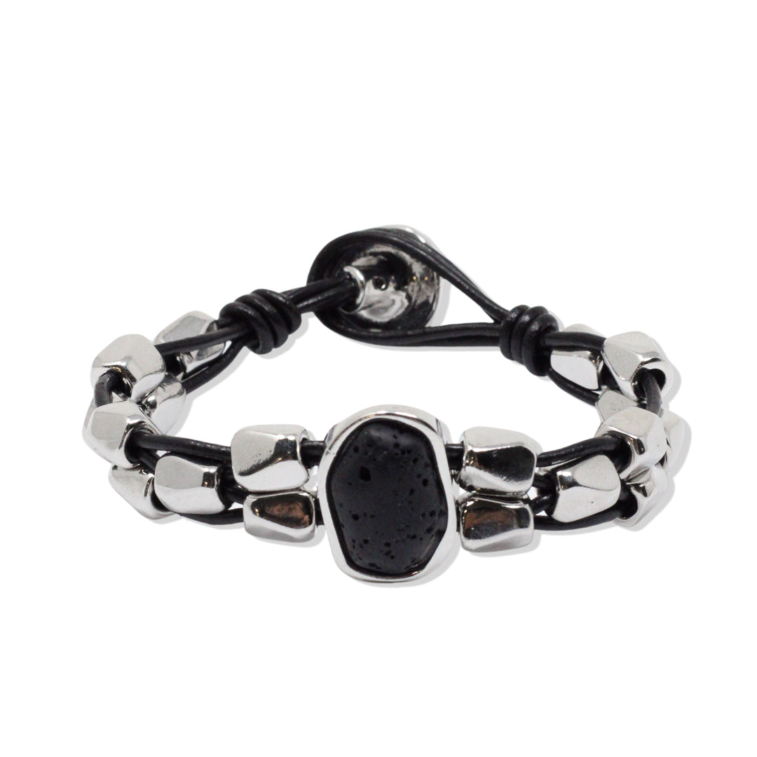 Pulsera de cuero y lava volcánica