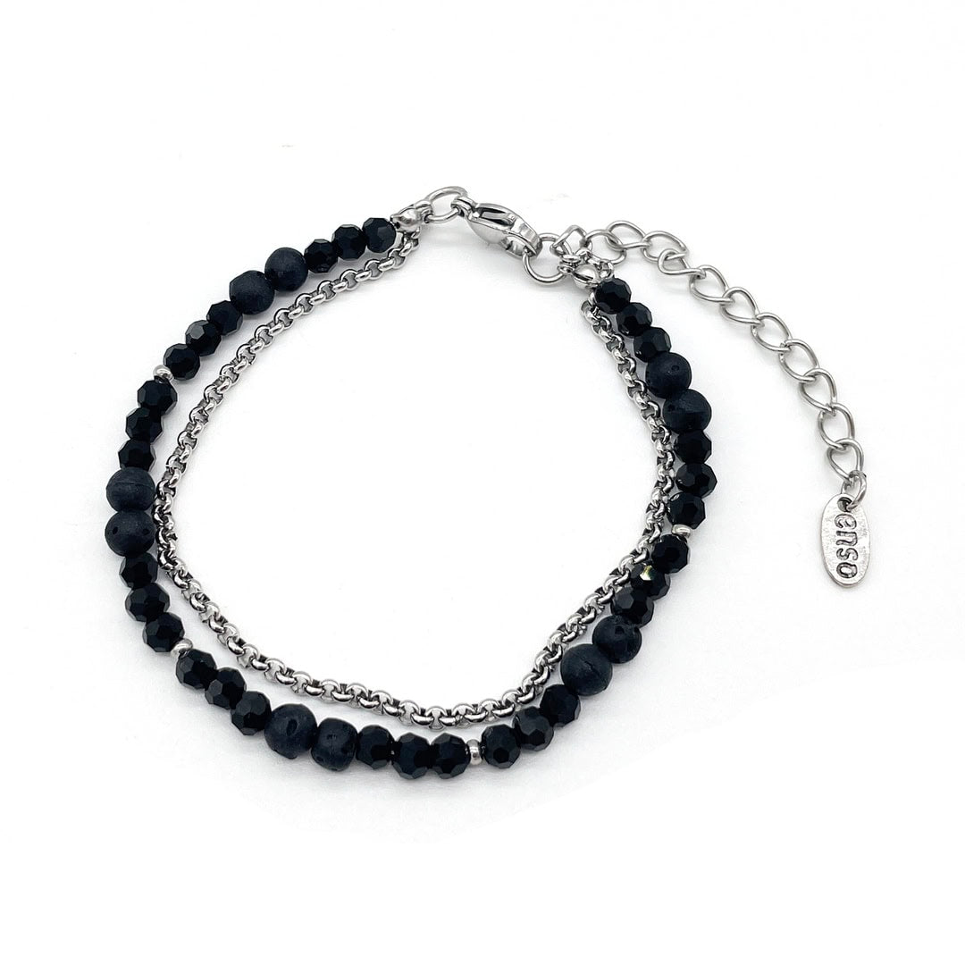 Pulsera lava cristal negro cadena acero doble
