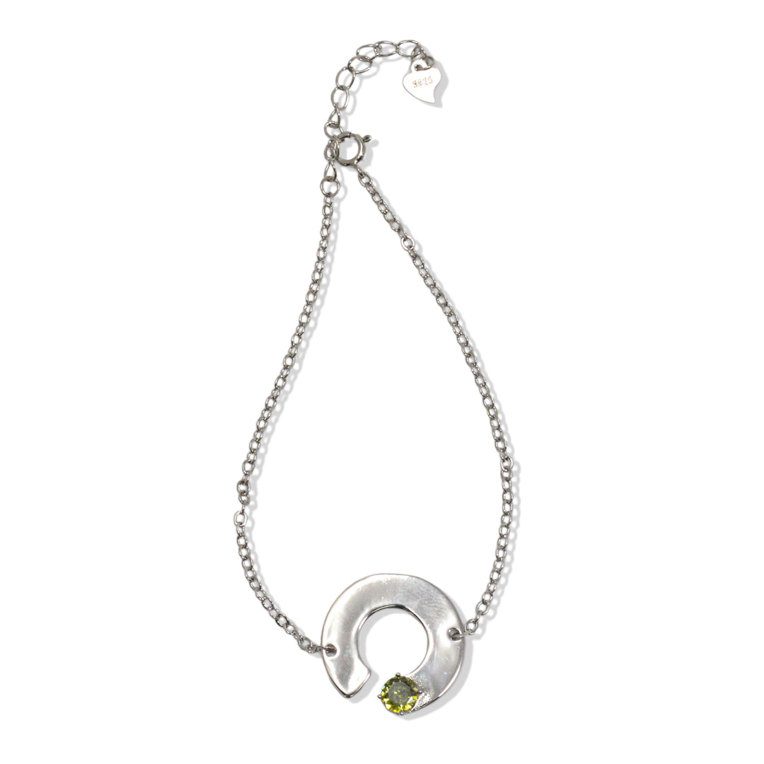 Pulsera de plata con olivina, detalle