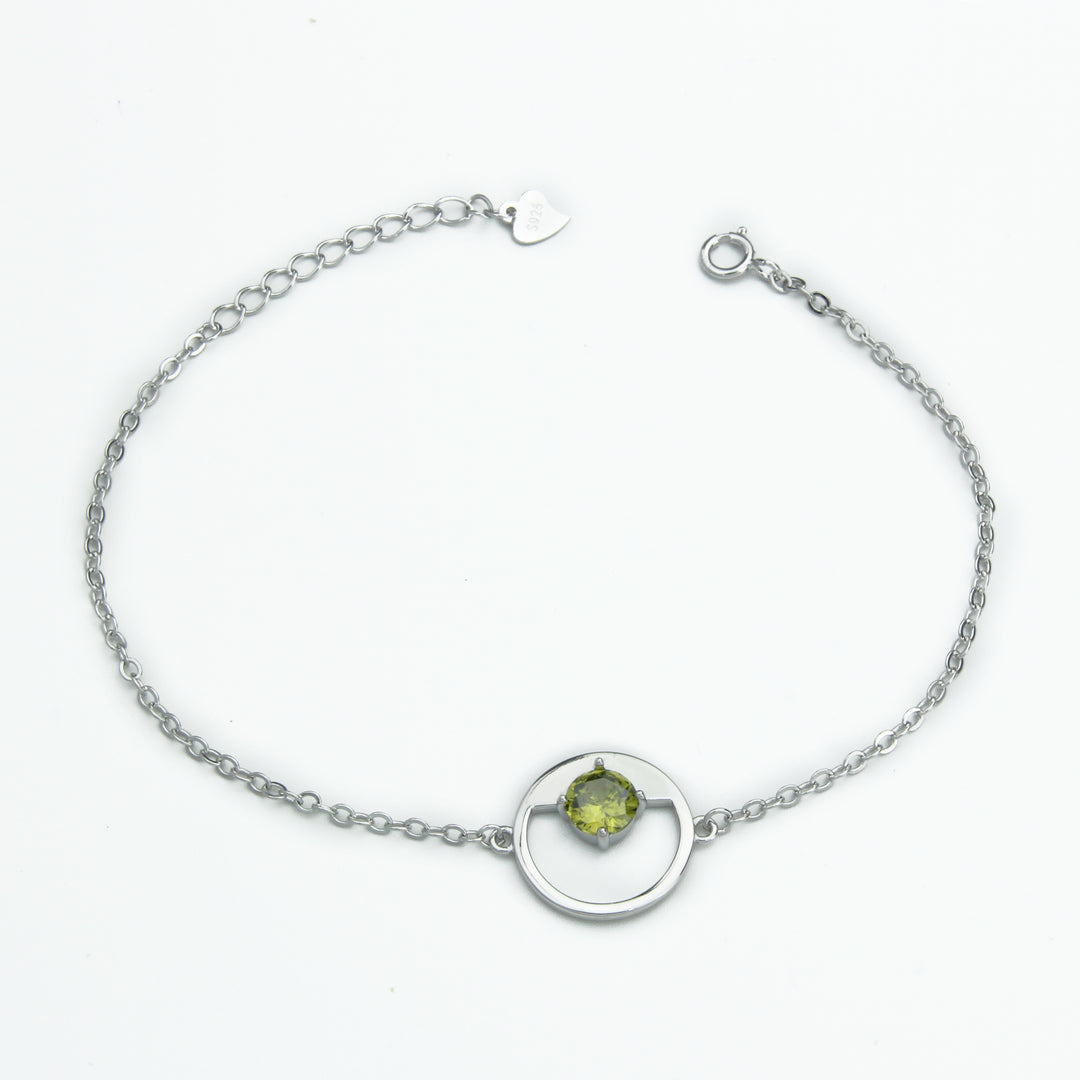 Silver Bracelet with Double Peridot Circle