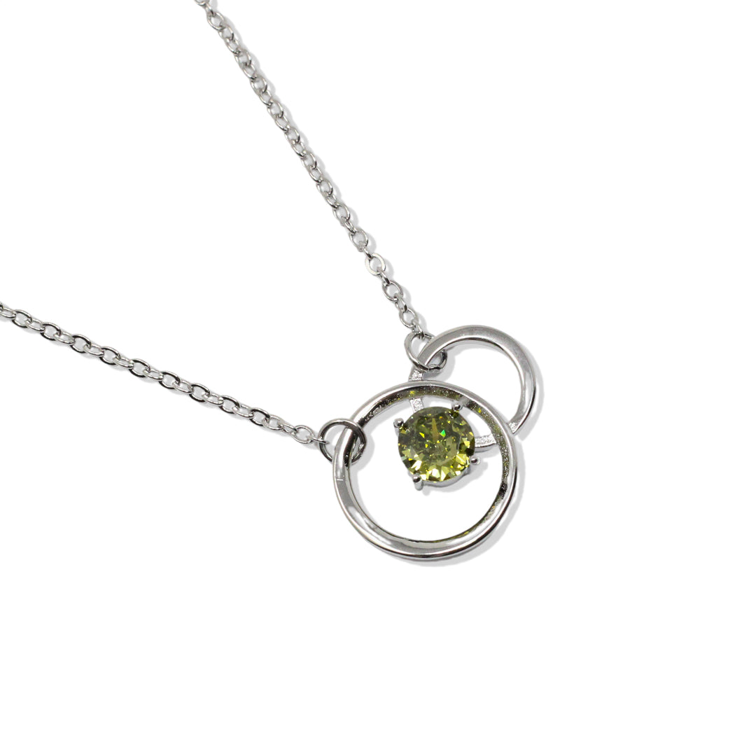 Pulsera de plata con doble círculo de olivina, detalle