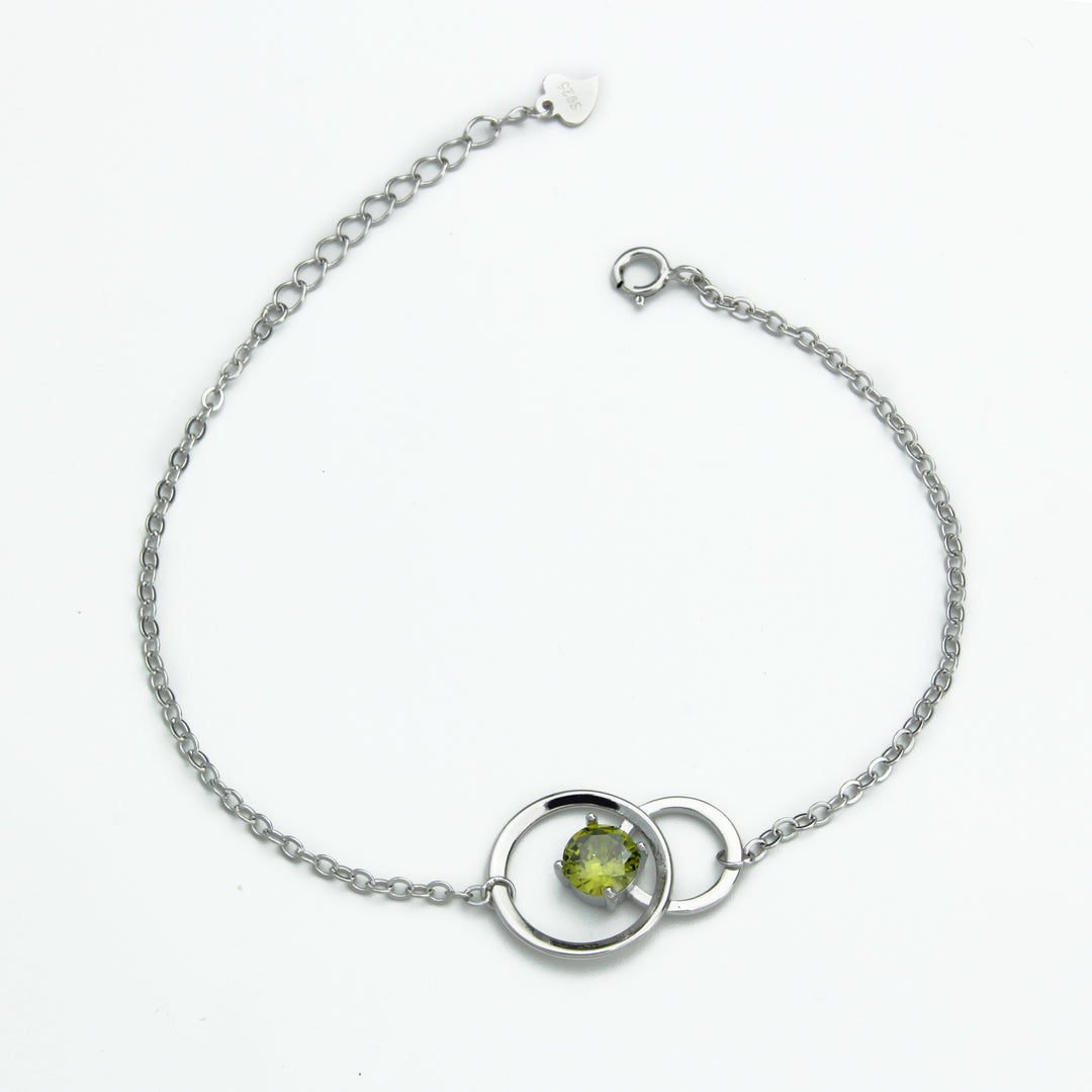 Pulsera de Plata con Doble Círculo de Olivina