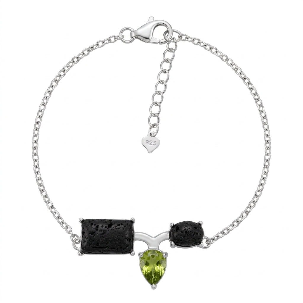 Pulsera plata lava y olivina tentónica