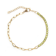 Pulsera baño de oro con olivinas talladas