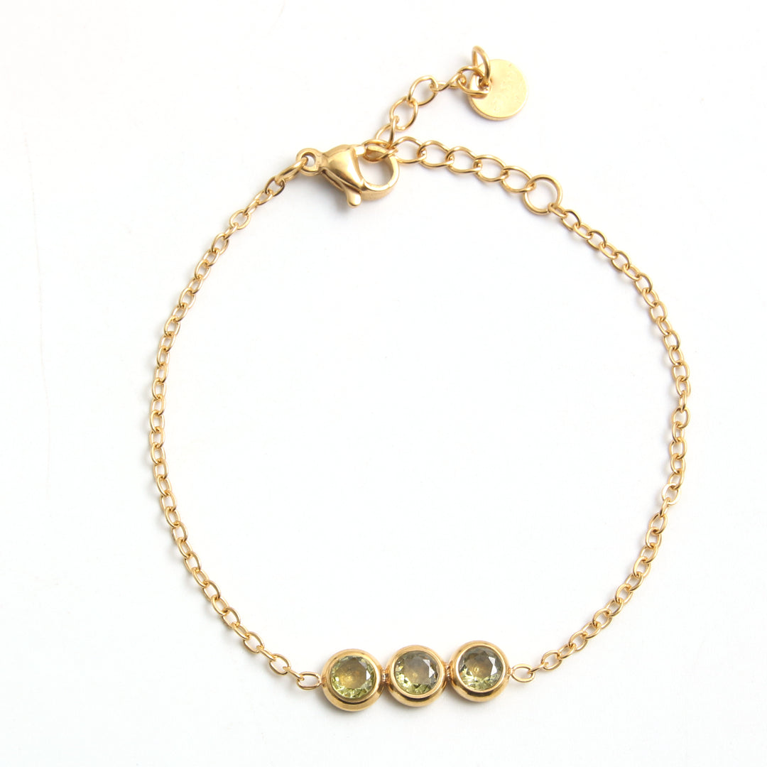 Pulsera de acero con baño de oro III olivinas