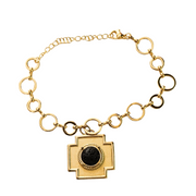 Pulsera baño de oro con lava y cruz