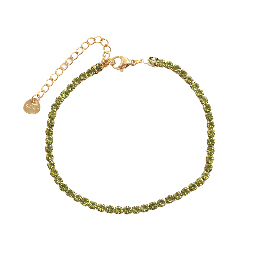 Pulsera de acero con baño de oro y olivinas