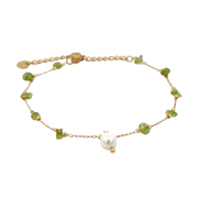Pulsera baño de oro con olivina y perla
