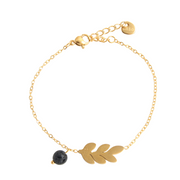 Gold-plated steel wheat ear and lava bracelet