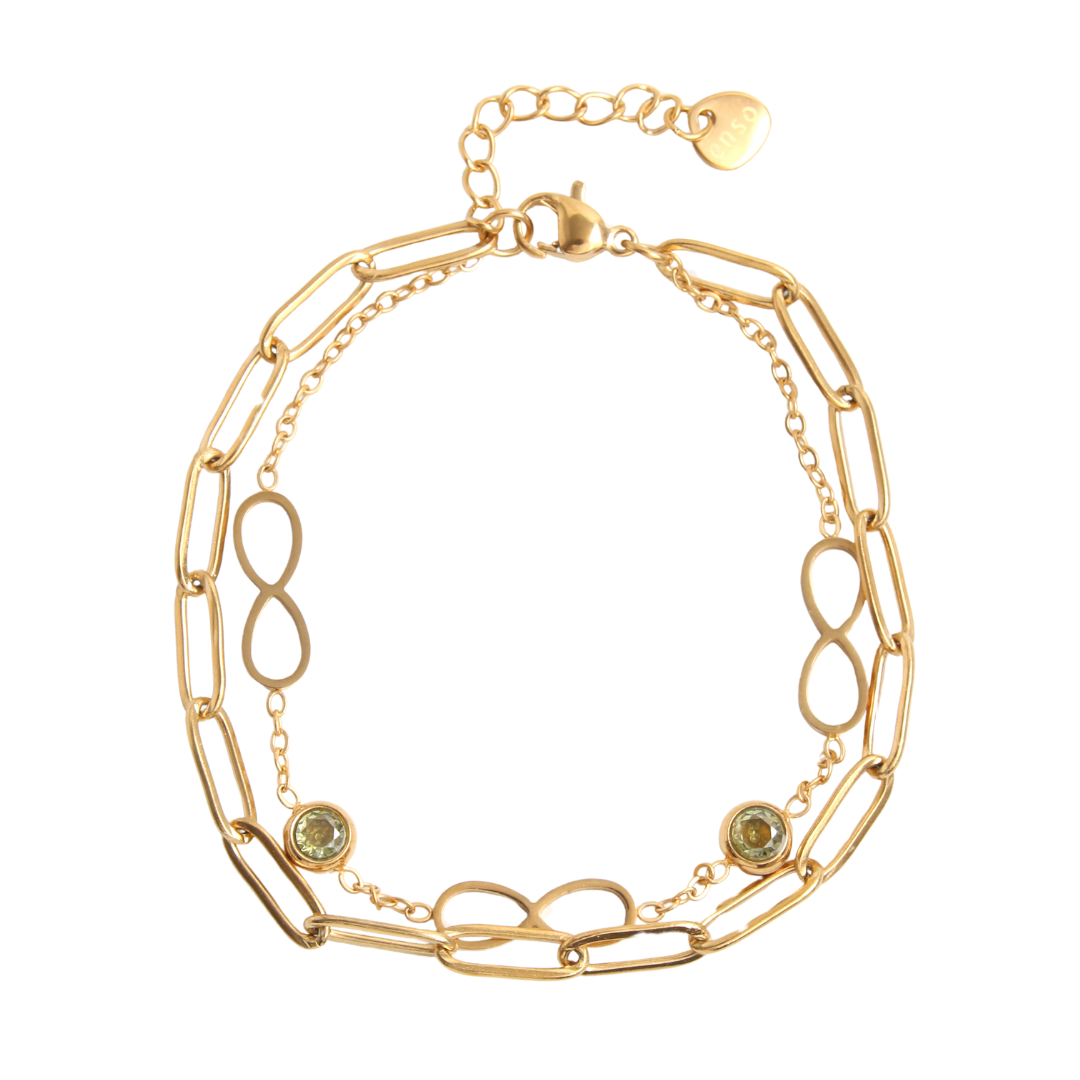 Pulsera doble baño de oro con olivina