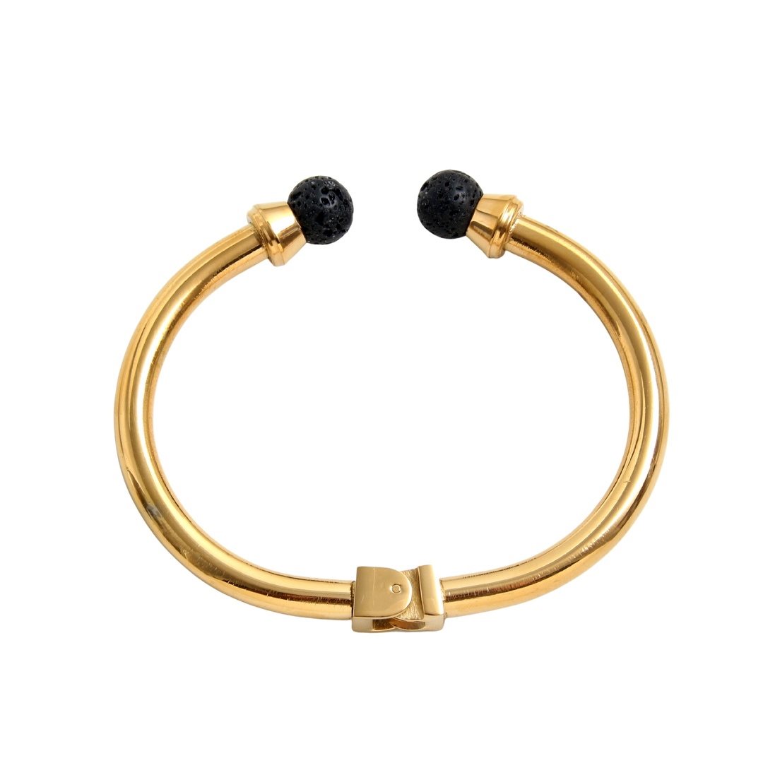Pulsera acero baño oro semi rigida bolas lava