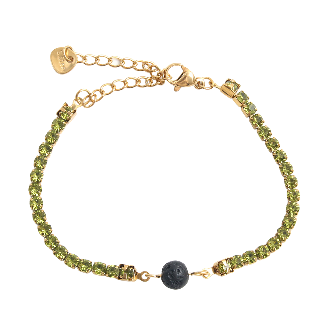  Pulsera acero baño oro lava y olivinas