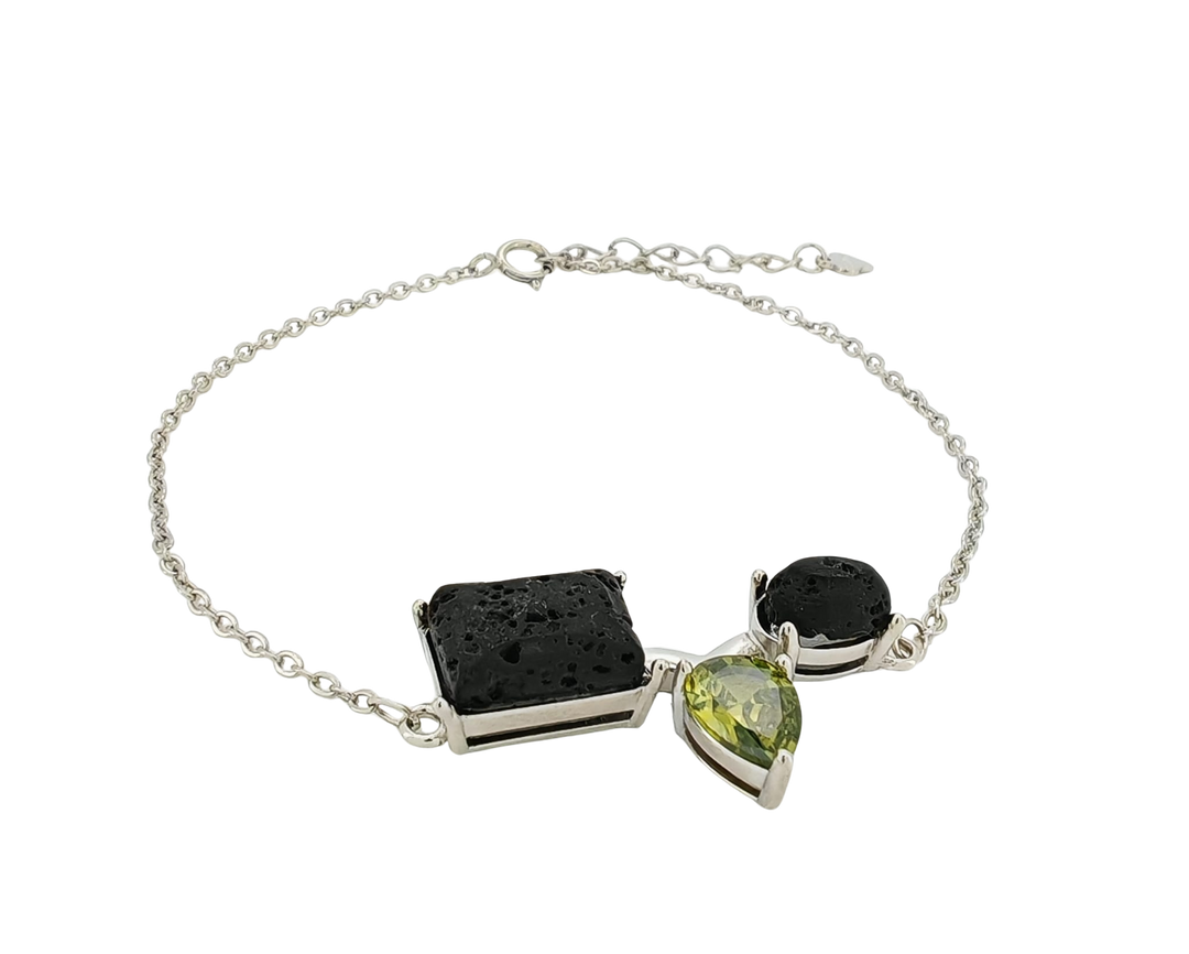 Pulsera plata lava y olivina tentónica