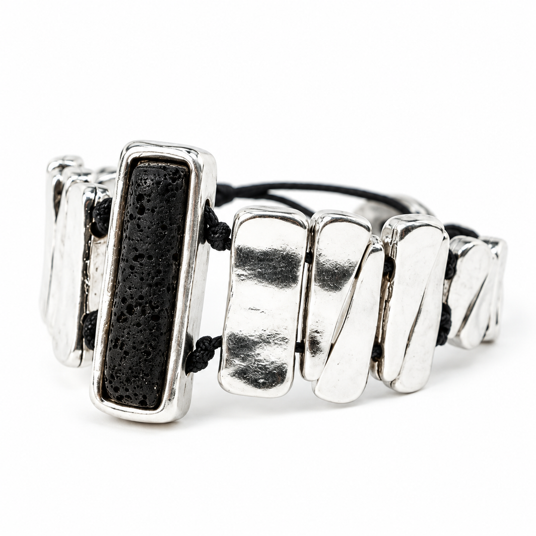 Bracciale argentato rettangolo lava