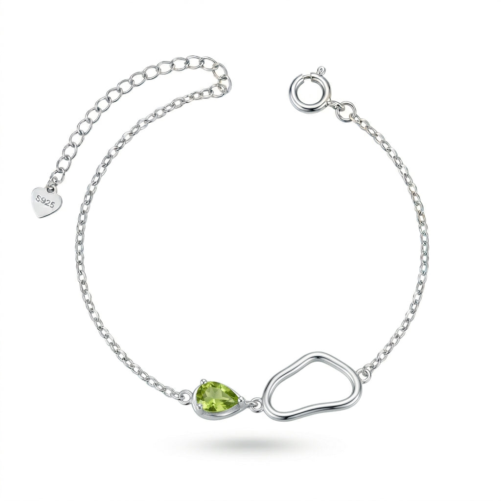 Silver Bracelet with Crimped Peridot