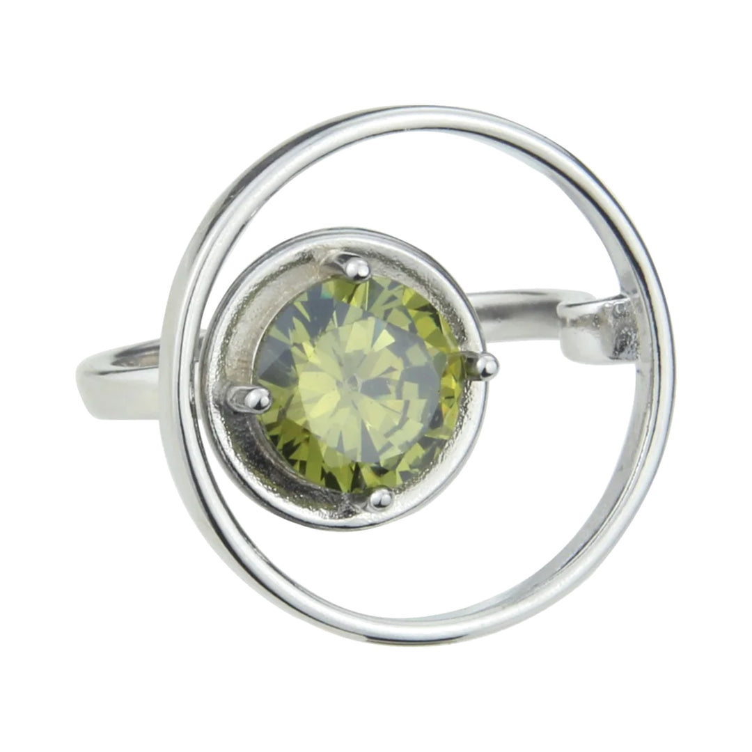 Anillo de plata con doble círculo de olivina