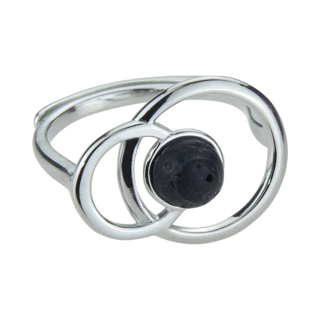 Anillo de plata con doble círculo II y lava volcánica