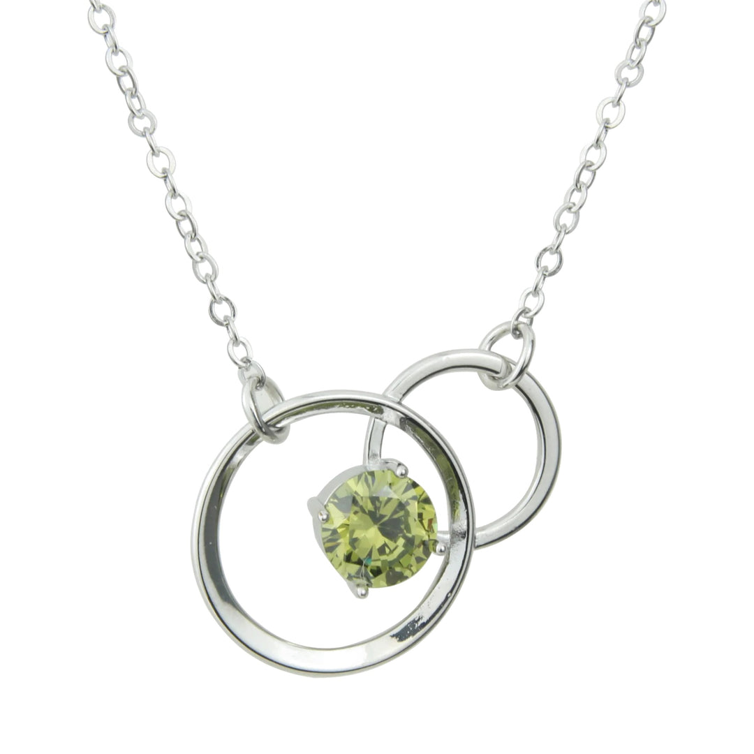 Colgante de plata con olivina y doble círculo entrelazado
