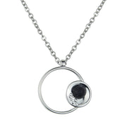 Silver pendant with volcanic lava and interlocking double circle
