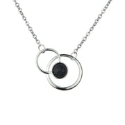 Silver pendant with volcanic lava and interlocking double circle