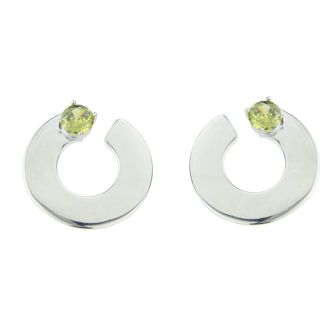 Pendientes de plata con olivina engarzada, diseño Enso