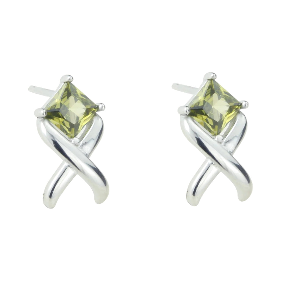 Pendientes de plata con olivina engarzada en forma de X