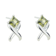 Pendientes de plata con olivina engarzada en forma de X