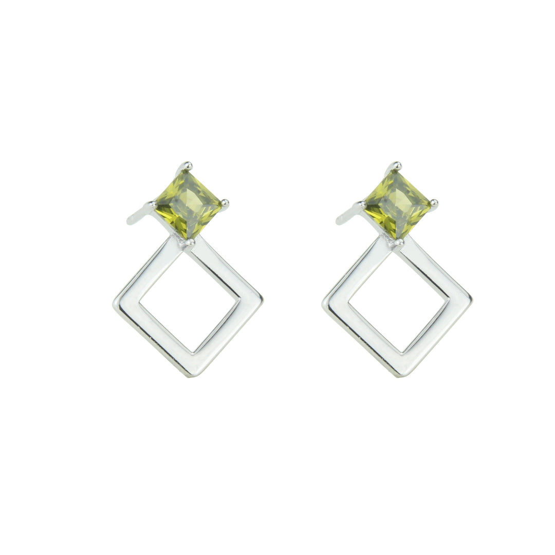 Pendientes de plata con olivina engarzada en forma de rombo II