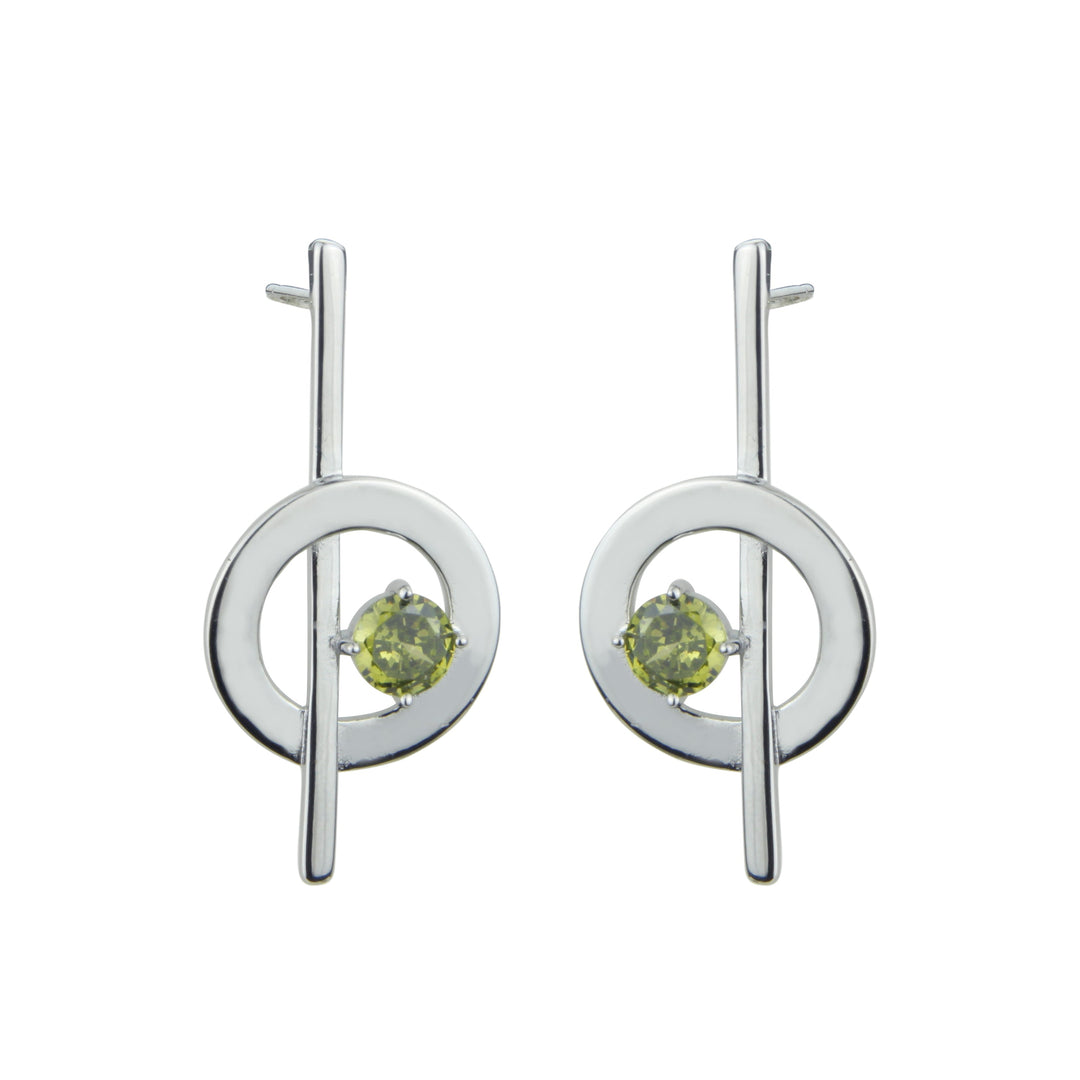 Pendientes de plata con círculo de olivina y palito