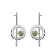 Sterling silver earrings with a peridot circle and bar