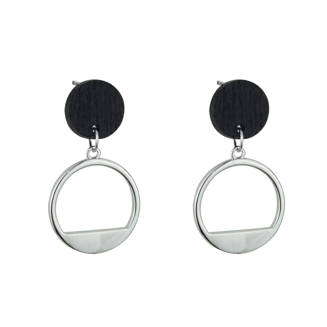 Pendientes de plata con madera de palmera oscura