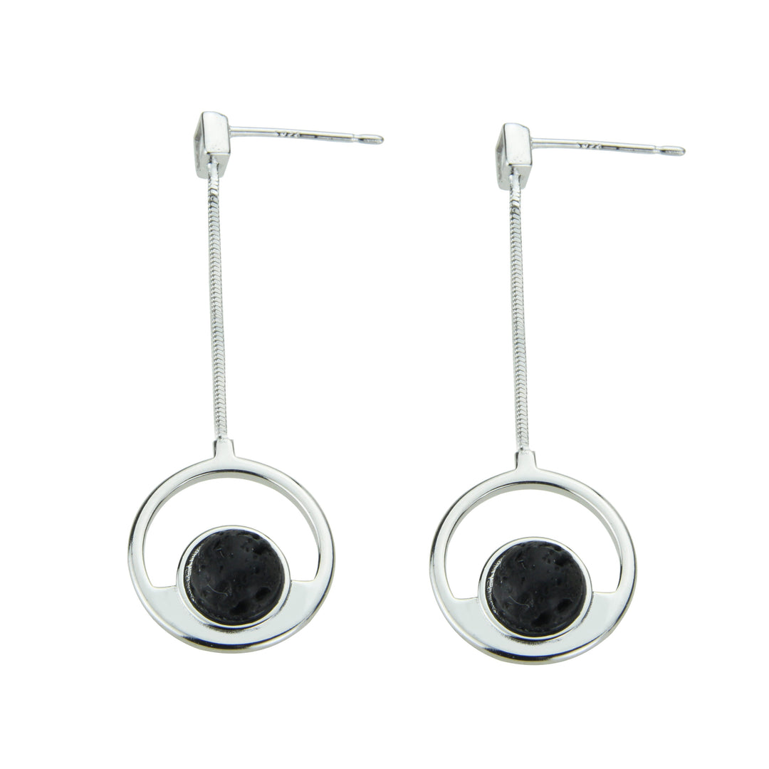 Pendientes de plata con círculo de lava volcánica